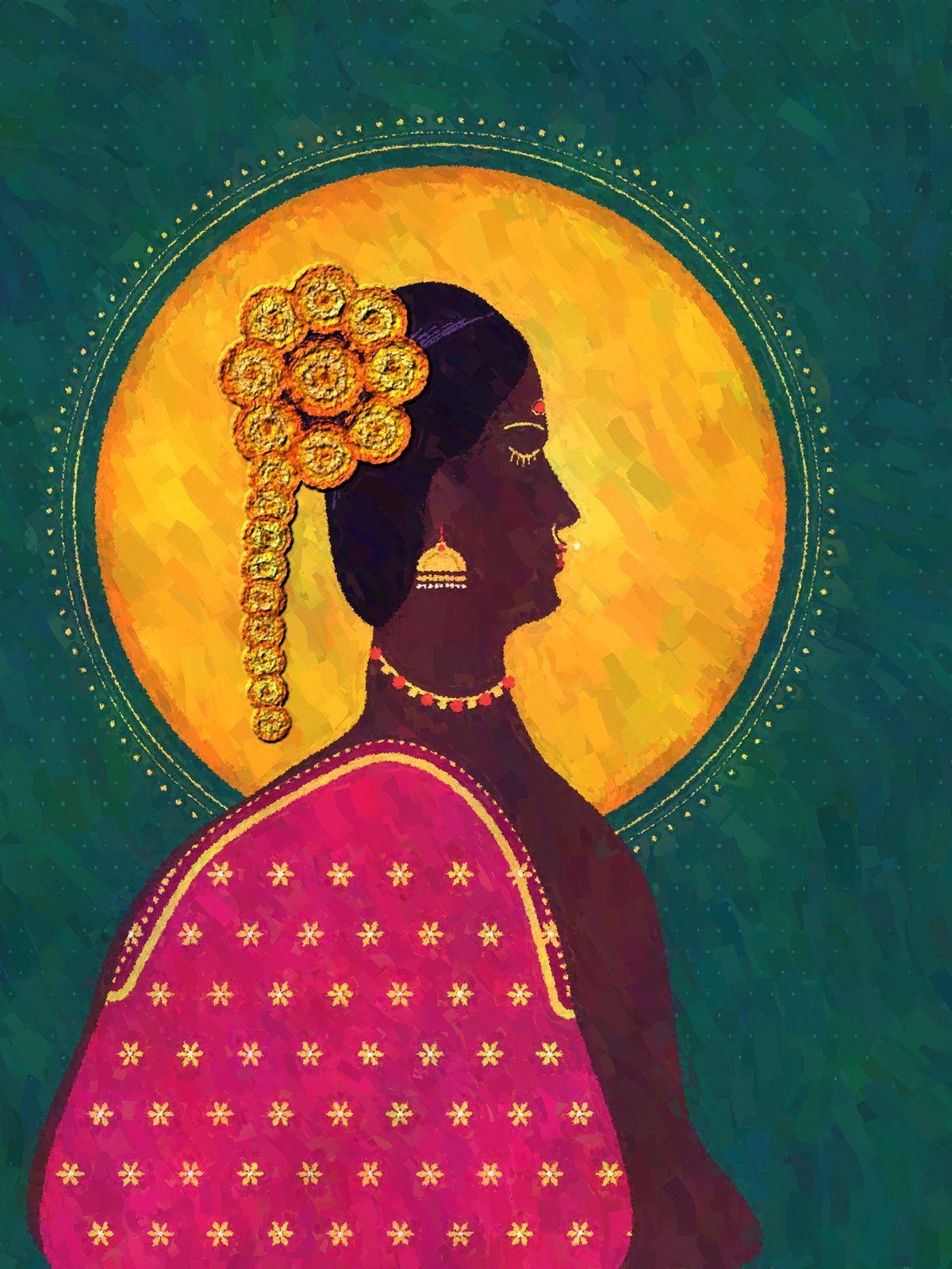 Marigold Muse Indian Woman Portrait Wall Art, 12-block portrait modular wall art by ConvArt