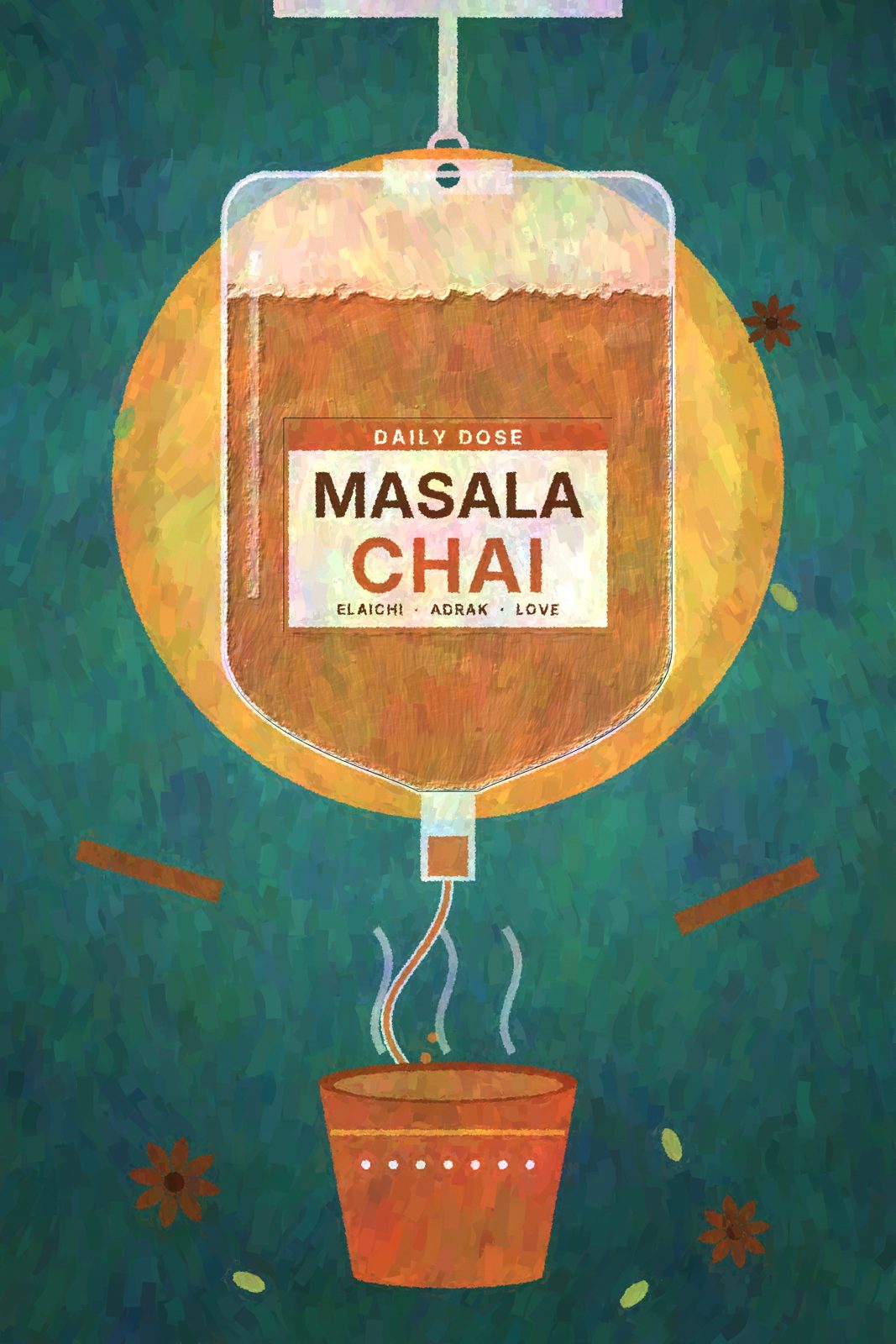 Masala Chai Drip Witty Wall Art, 24-block cafe modular wall art by ConvArt