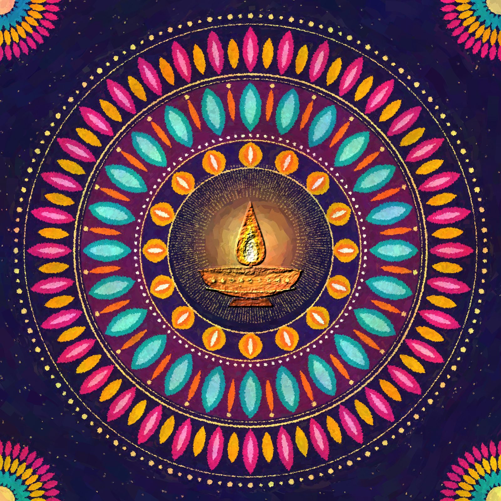 Shubh Deepawali Diya Mandala Wall Art, 9-block festive modular wall art by ConvArt